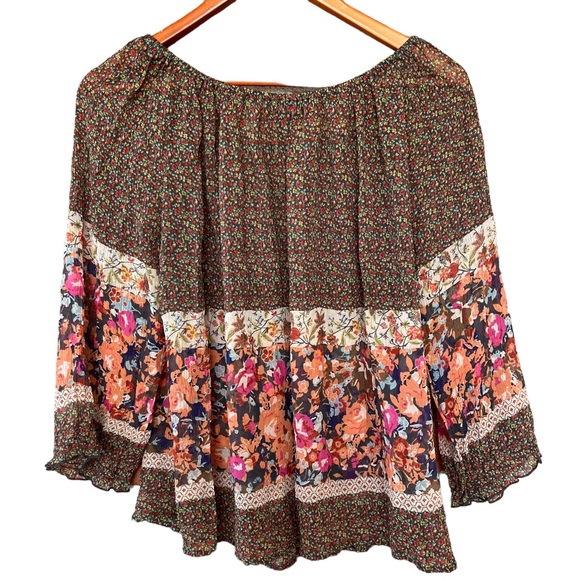 Anthropologie Fei Silk Floral Off The Shoulder Blouse Top Cottagecore Boho Med M - Picture 6 of 7